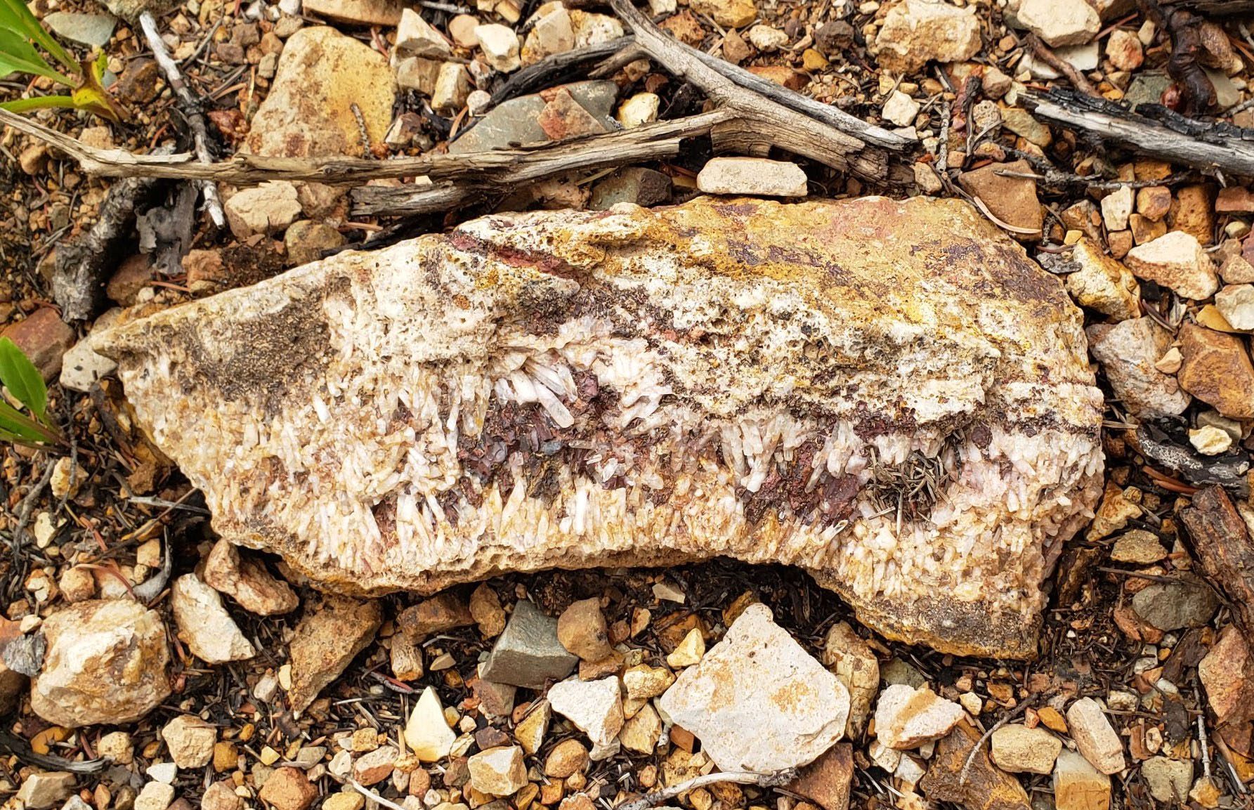 Quartz crystal fill material within polymetallic vein on Mount Emmons, Colorado.