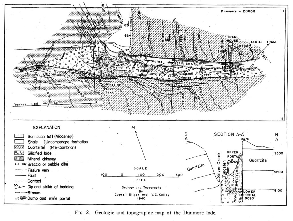 Geologic map and cross section of the Dunmore Mine (Kelley and Silver, 1946).